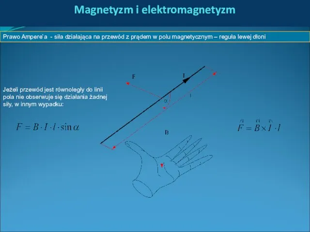 Magnetyzm i elektromagnetyzm Prawo Ampere’a - siła działająca na przewód z