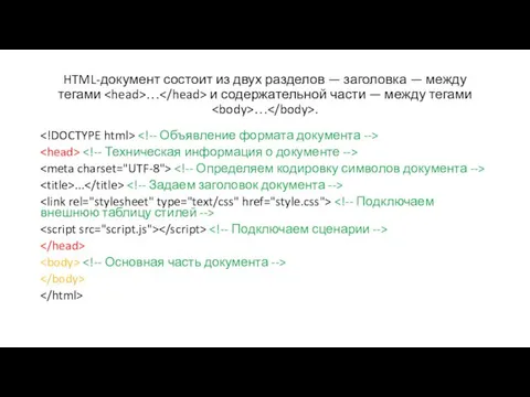 HTML-документ состоит из двух разделов — заголовка — между тегами …