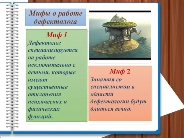 Мифы о работе дефектолога Миф 1 Дефектолог специализируется на работе исключительно