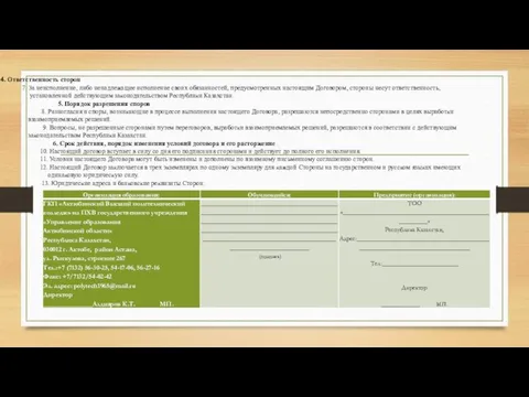 4. Ответственность сторон 7. За неисполнение, либо ненадлежащее исполнение своих обязанностей,