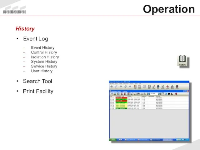 Operation History Event Log Event History Control History Isolation History System