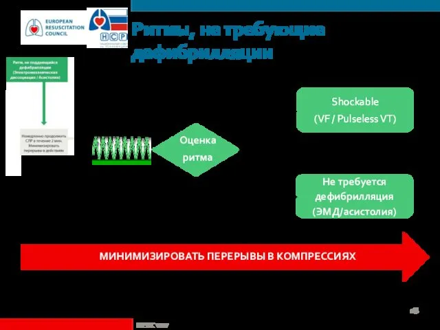 Ритмы, не требующие дефибрилляции ©ERC vzw Оценка ритма МИНИМИЗИРОВАТЬ ПЕРЕРЫВЫ В КОМПРЕССИЯХ