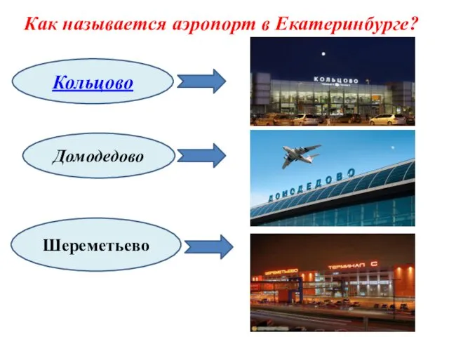 Как называется аэропорт в Екатеринбурге? Кольцово Домодедово Шереметьево