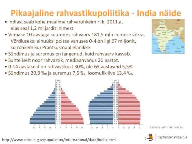 Pikaajaline rahvastikupoliitika - India näide http://www.census.gov/population/international/data/index.html Indiast saab kohe maailma rahvarohkeim