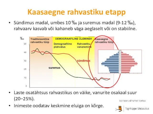 Kaasaegne rahvastiku etapp Sündimus madal, umbes 10 ‰ ja suremus madal