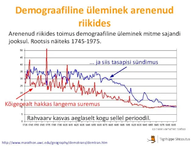 Demograafiline üleminek arenenud riikides Arenenud riikides toimus demograafiline üleminek mitme sajandi