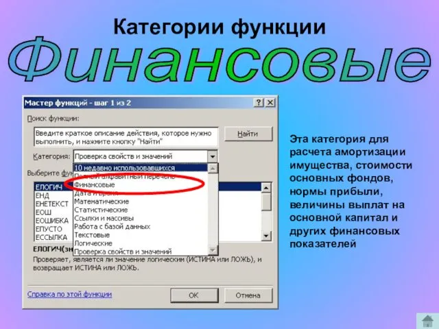 Финансовые Эта категория для расчета амортизации имущества, стоимости основных фондов, нормы