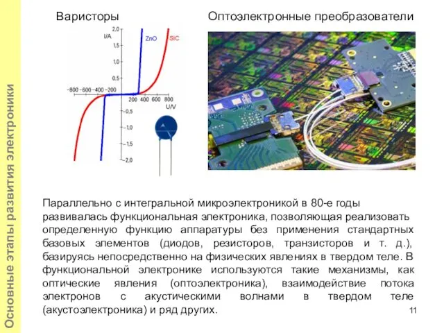 Основные этапы развития электроники Параллельно с интегральной микроэлектроникой в 80-е годы