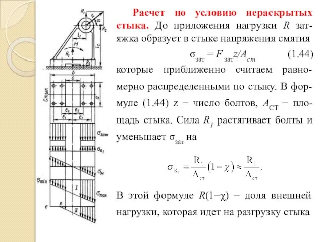 Расчет по условию нераскрытых стыка. До приложения нагрузки R зат-яжка образует