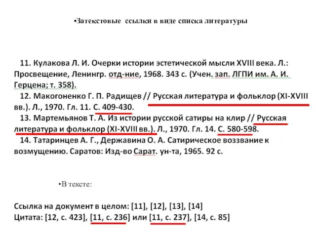 Затекстовые ссылки в виде списка литературы В тексте: