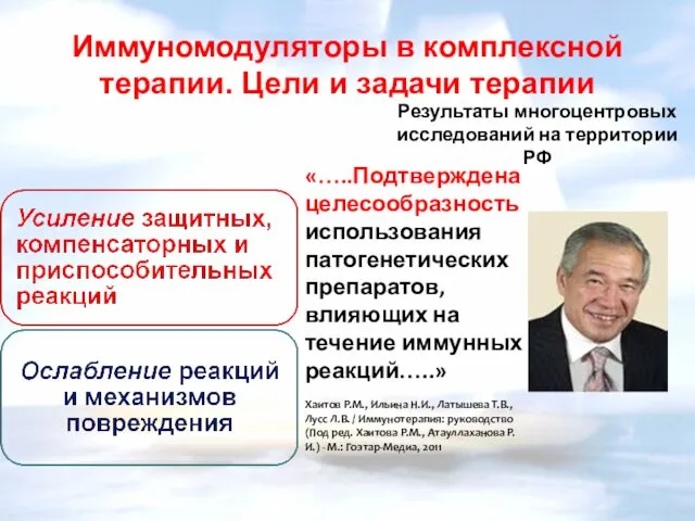 Иммуномодуляторы в комплексной терапии. Цели и задачи терапии «…..Подтверждена целесообразность использования