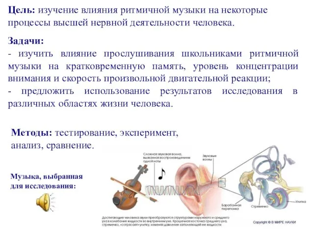 Цель: изучение влияния ритмичной музыки на некоторые процессы высшей нервной деятельности