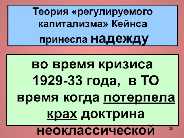 Теория «регулируемого капитализма» Кейнса принесла надежду во время кризиса 1929-33 года,