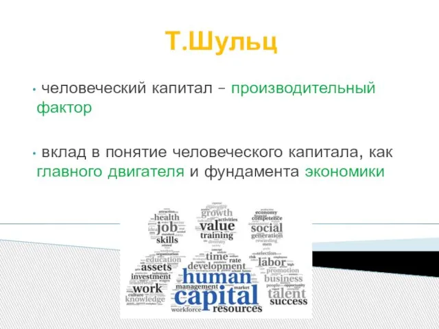 Т.Шульц человеческий капитал – производительный фактор вклад в понятие человеческого капитала,