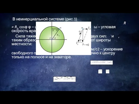 В неинерциальной системе (рис.1) R = RЗ cosφ φ – широта