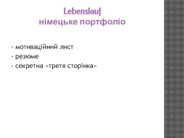 Lebenslauf німецьке портфоліо - мотиваційний лист - резюме - секретна «третя сторінка»