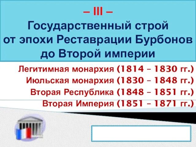 – III – Государственный строй от эпохи Реставрации Бурбонов до Второй