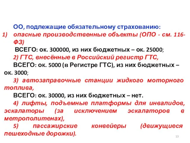 ОО, подлежащие обязательному страхованию: опасные производственные объекты (ОПО - см. 116-ФЗ)