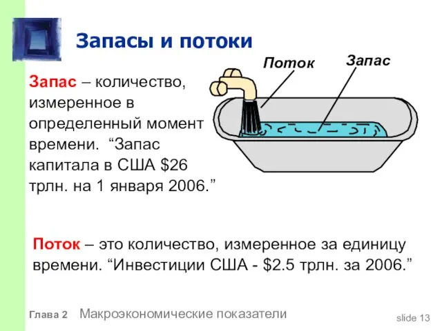 Запасы и потоки Поток – это количество, измеренное за единицу времени.