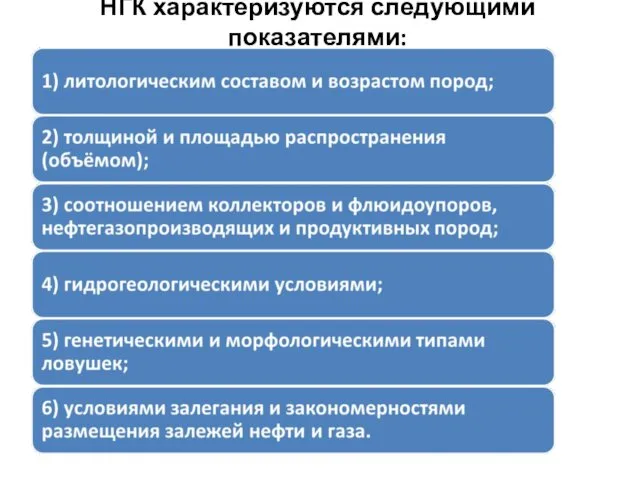 НГК характеризуются следующими показателями: