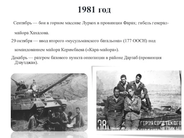 1981 год Сентябрь — бои в горном массиве Луркох в провинции