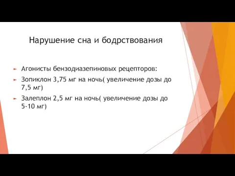 Нарушение сна и бодрствования Агонисты бензодиазепиновых рецепторов: Зопиклон 3,75 мг на