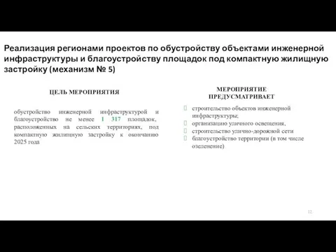 Реализация регионами проектов по обустройству объектами инженерной инфраструктуры и благоустройству площадок