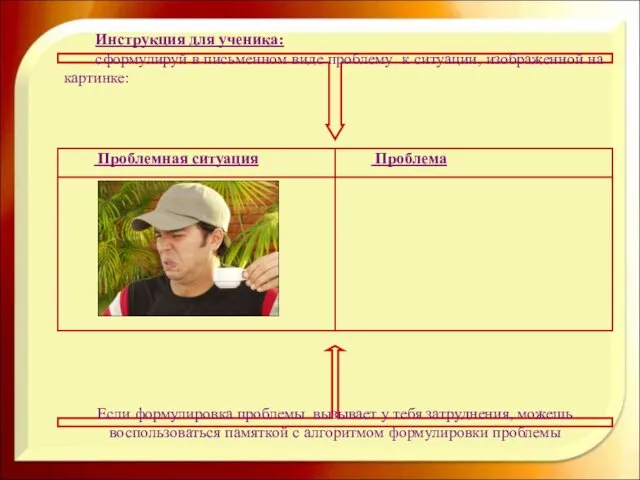 Инструкция для ученика: сформулируй в письменном виде проблему к ситуации, изображенной