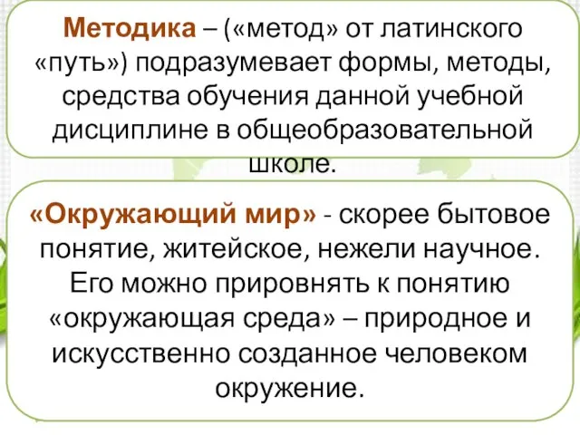 Методика – («метод» от латинского «путь») подразумевает формы, методы, средства обучения