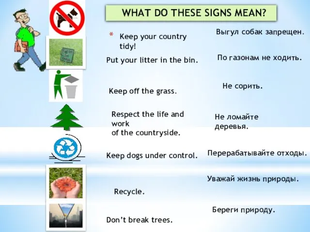 Keep your country tidy! WHAT DO THESE SIGNS MEAN? Put your