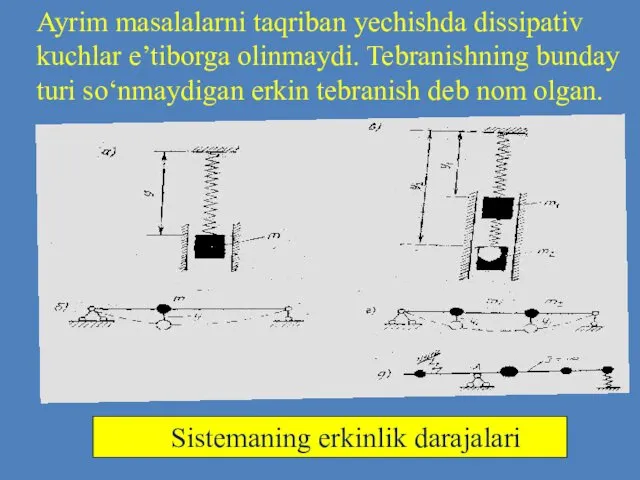 Ayrim masalalarni taqriban yechishda dissipativ kuchlar e’tiborga olinmaydi. Tebranishning bunday turi