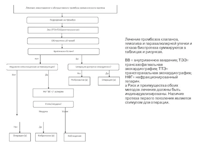 Лечение тромбозов клапанов, гемолиза и паравалюлярной утечки и отказа биопротеза суммируются