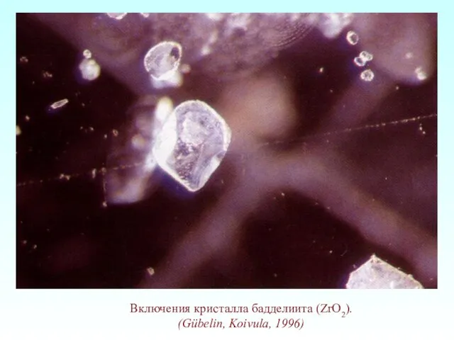 Включения кристалла бадделиита (ZrO2). (Gübelin, Koivula, 1996)