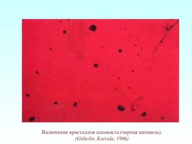 Включения кристаллов плеонаста (черная шпинель). (Gübelin, Koivula, 1996)