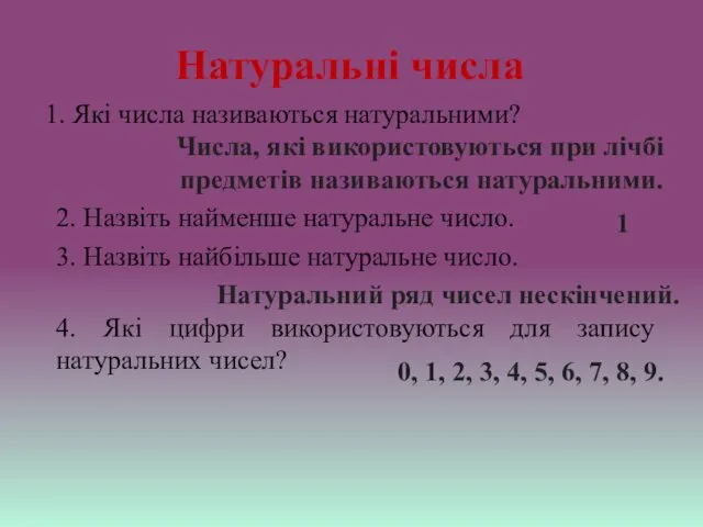 Натуральні числа 1. Які числа називаються натуральними? Числа, які використовуються при