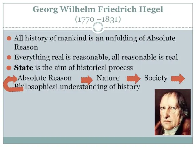Georg Wilhelm Friedrich Hegel (1770 –1831) All history of mankind is