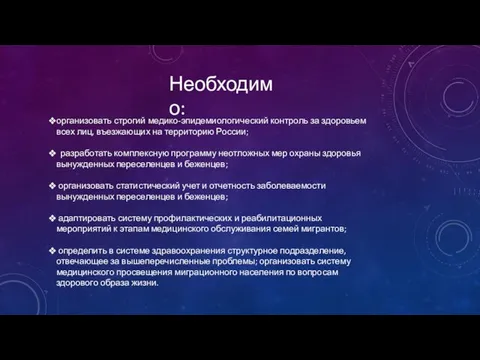 организовать строгий медико-эпидемиологический контроль за здоровьем всех лиц, въезжающих на территорию