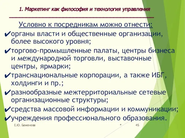 * Е.Ю. Баженова Условно к посредникам можно отнести: органы власти и