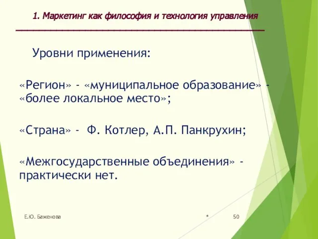 * Е.Ю. Баженова Уровни применения: «Регион» - «муниципальное образование» - «более