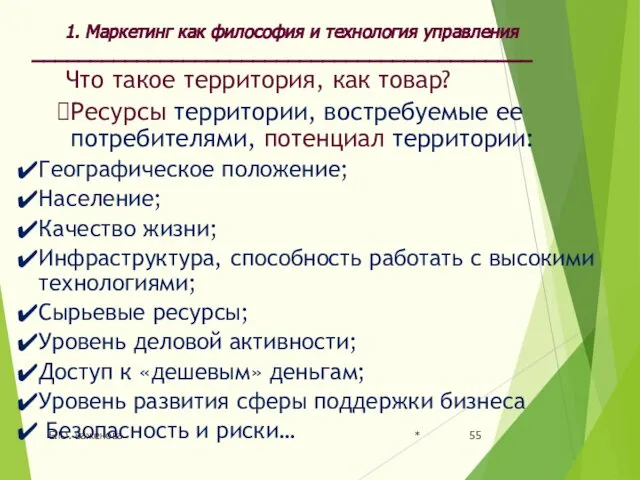 * Е.Ю. Баженова Что такое территория, как товар? Ресурсы территории, востребуемые