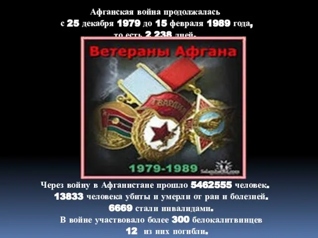 Афганская война продолжалась с 25 декабря 1979 до 15 февраля 1989