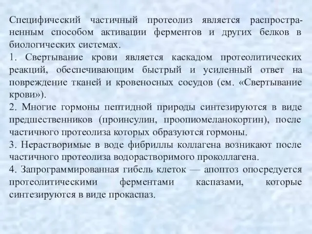 Специфический частичный протеолиз является распростра-ненным способом активации ферментов и других белков