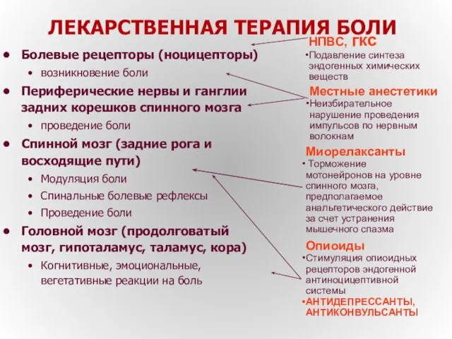 ЛЕКАРСТВЕННАЯ ТЕРАПИЯ БОЛИ НПВС, гкс Подавление синтеза эндогенных химических веществ Местные