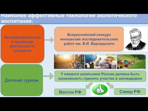 Наиболее эффективные технологии экологического воспитания: Детский туризм Исследовательская и проектная деятельность