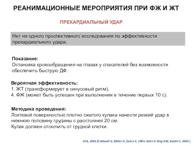 РЕАНИМАЦИОННЫЕ МЕРОПРИЯТИЯ ПРИ ФЖ И ЖТ ПРЕКАРДИАЛЬНЫЙ УДАР Нет ни одного