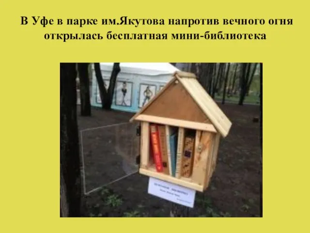 В Уфе в парке им.Якутова напротив вечного огня открылась бесплатная мини-библиотека