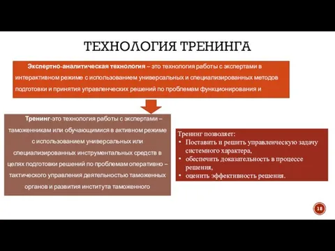 ТЕХНОЛОГИЯ ТРЕНИНГА Экспертно-аналитическая технология – это технология работы с экспертами в