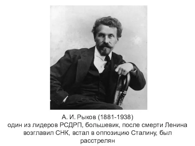 А. И. Рыков (1881-1938) один из лидеров РСДРП, большевик, после смерти