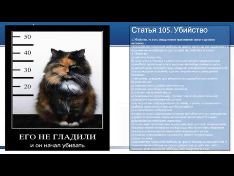 Статья 105. Убийство 1. Убийство, то есть умышленное причинение смерти другому