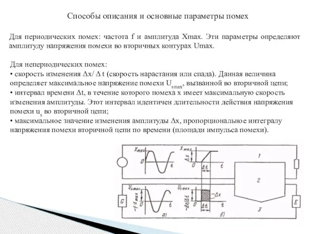 Для периодических помех: частота f и амплитуда Xmax. Эти параметры определяют